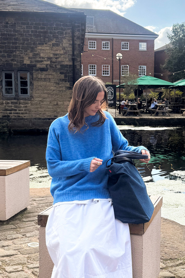 Women's Crew Neck Soft Textured Knitwear Sweater Blue 26W3032