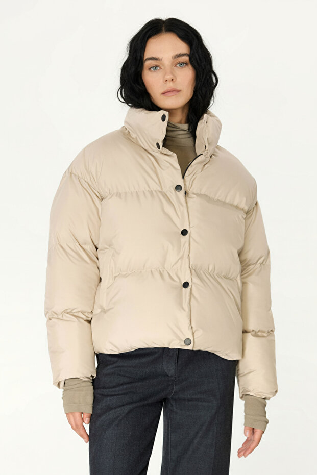 Women's Beige Windproof Water Resistant Filled Coat