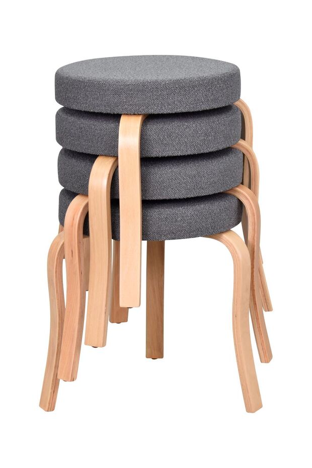 Ege Teddy Kumaş Naturel Ahşap Ayak Istiflenebilir Mutfak-balkon Taburesi (4 ADET) - 1