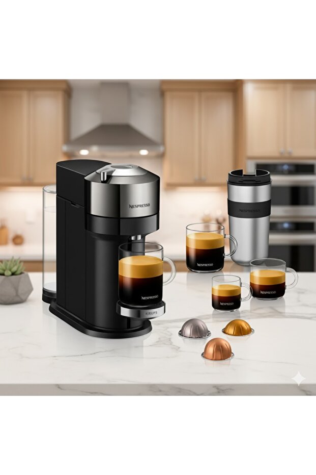 Vertuo Next Krups Kapsül Kahve Makinesi – Madalyon Gümüş | Tek Tuşla 5 Farklı Kahve Boyutu - 5