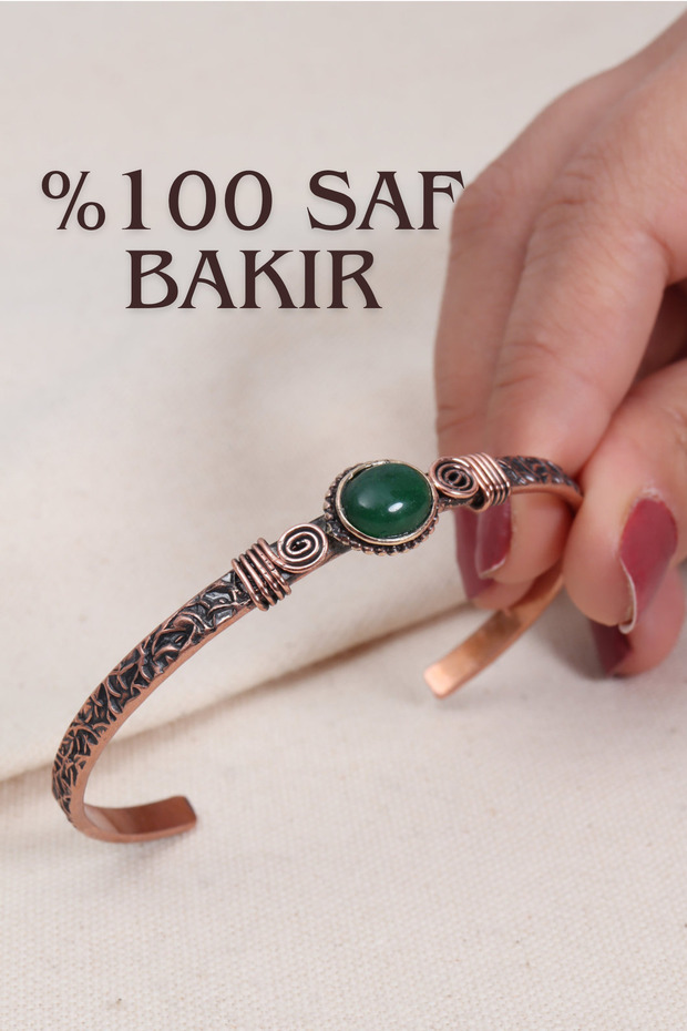 Green Agate Authentic Copper Bracelet