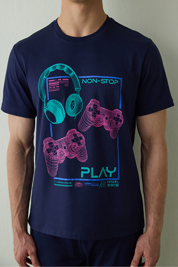 Erkek Nons Slogan Baskılı Pamuklu Pijama Takımı - 4