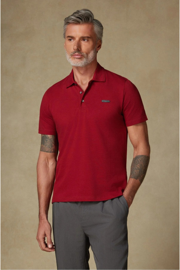 Royal Pike Pamuklu Comfort Fit Bordo Polo Yaka Erkek Düz Polo Shirt - 6
