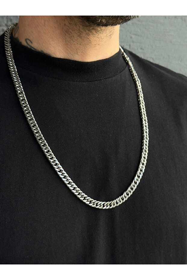 Silver Color Steel Cuban Chain Necklace 65cm