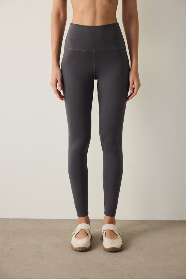 Antrasit Pamuk Modal Karışımlı Yüksek Bel Tayt - 2