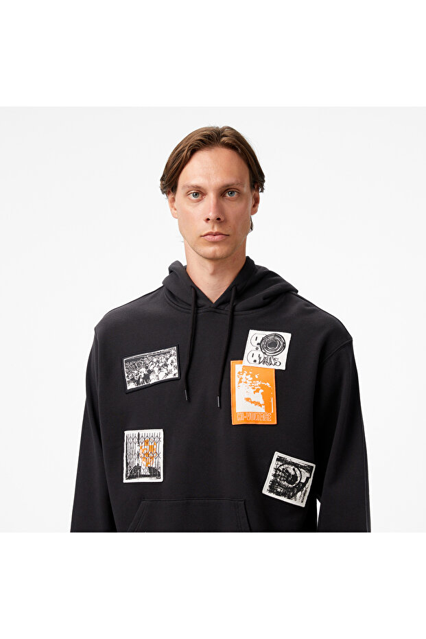 Punk Patch Pullover Erkek Siyah Sweatshırt - 6