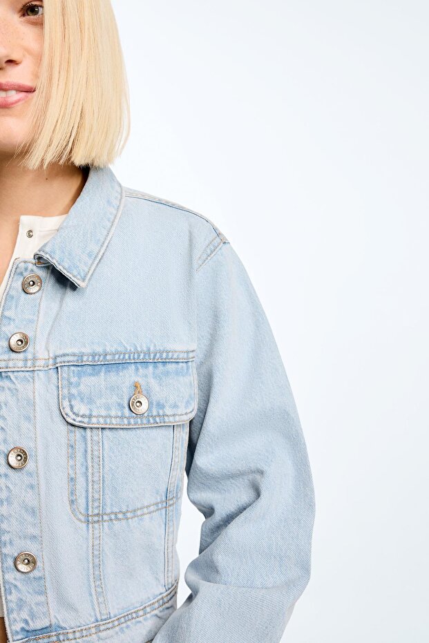 Crop denim ceket - 6