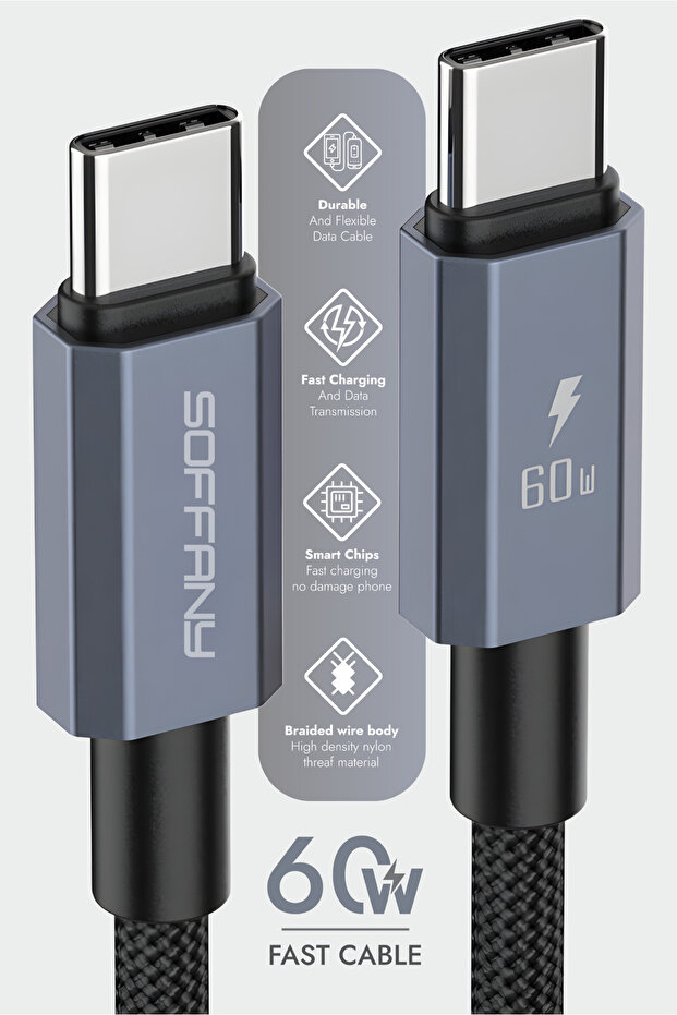 HM560-002 60W Type-C to Type-C Şarj & Data Kablosu Siyah - 1