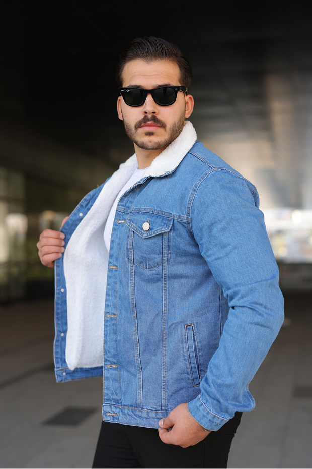 Men's Fur Lined Denim Jacket - 1