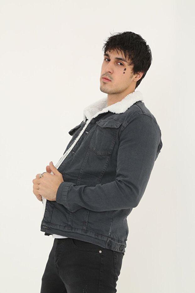 Men's Fur Lined Denim Jacket - 3