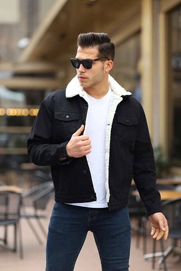Men's Fur Lined Denim Jacket - 4