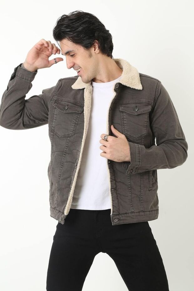 Men's Fur Lined Denim Jacket - 3
