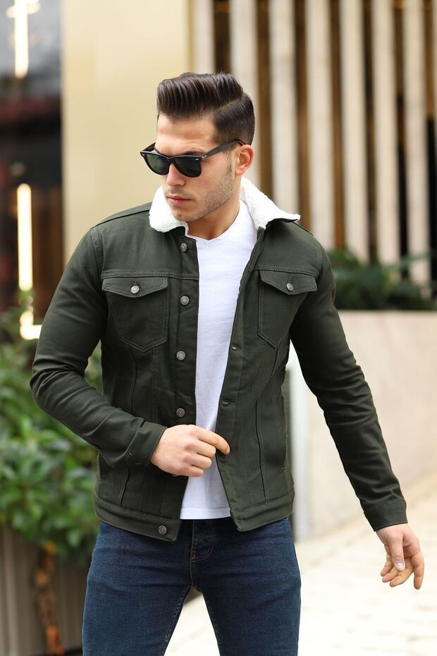Men's Fur Lined Denim Jacket - 4