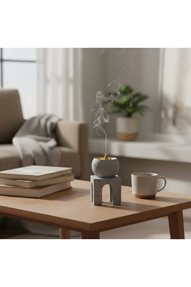 Modern stone incense burner with a gray spherical cube design