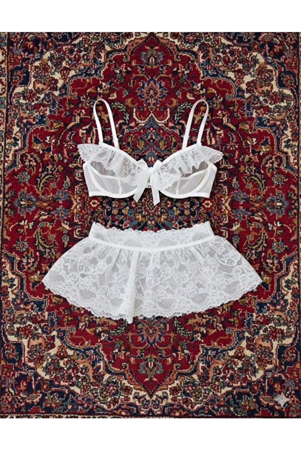 3 Parça Kadın Dantelli Şık Gecelik Takımı - 7