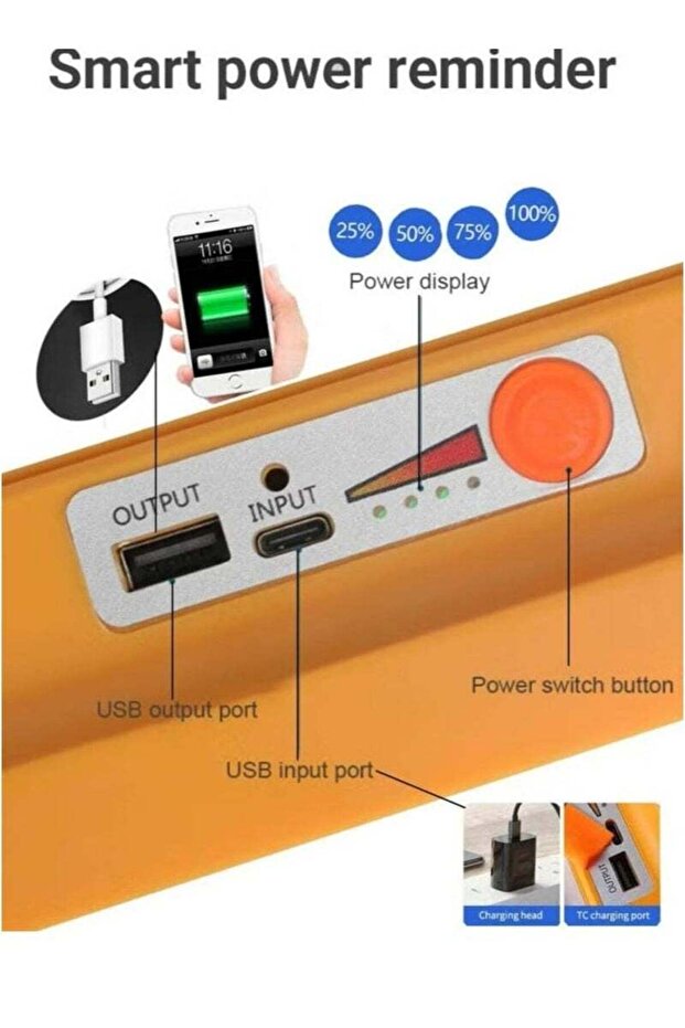 Portable Rechargeable LED Solar Work Light, IP66, 4 Modes, 6000K - 4