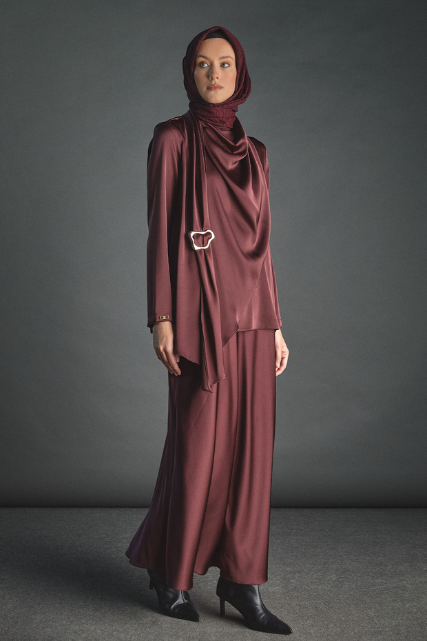 Fularlı Saten Bluz - 6