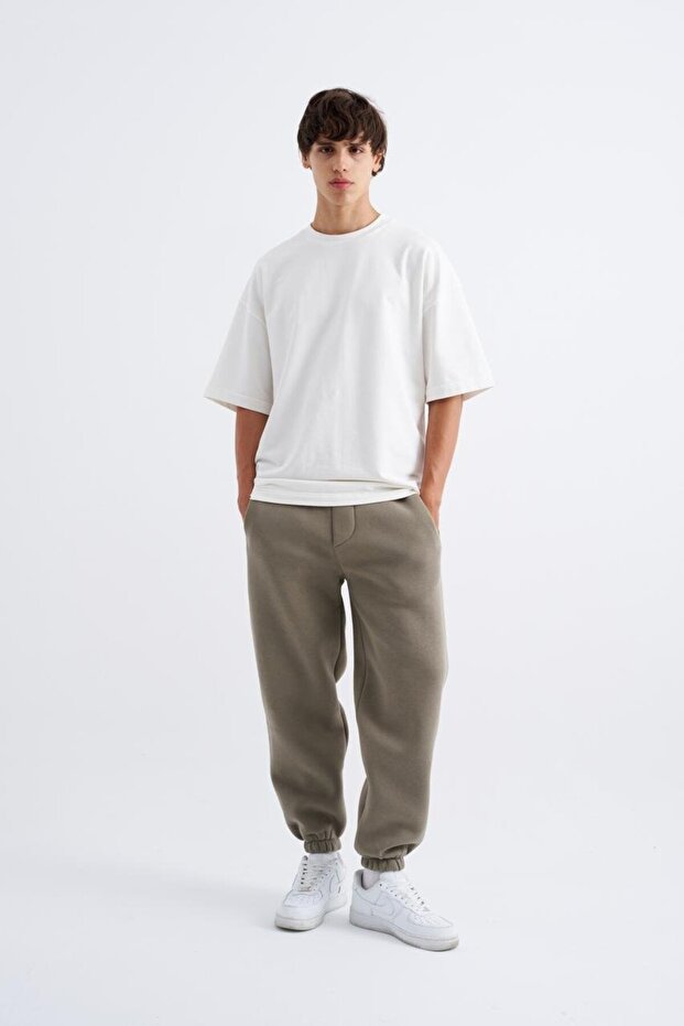 Erkek Relaxed Jogger Basic Eşofman Altı Khakı - 1