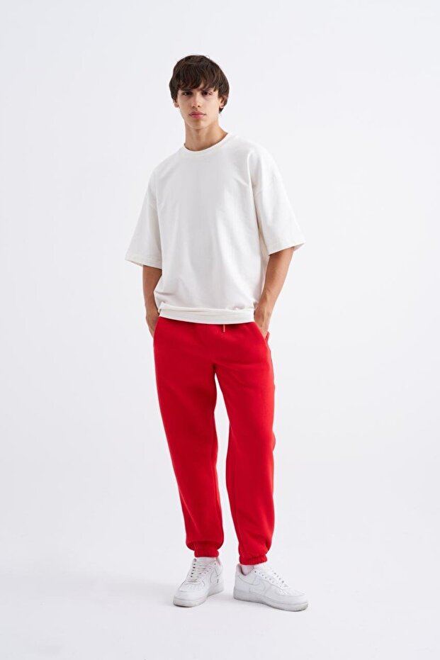 Erkek Basic Jogger Relaxed Kırmızı Eşofman Altı - 1