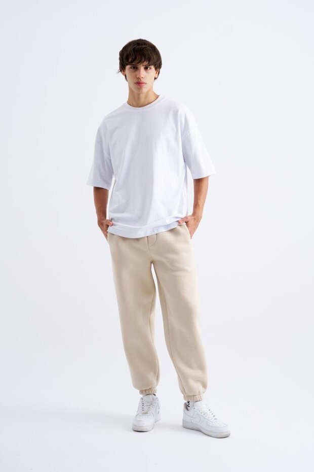 Erkek Basic Jogger Relaxed Açık Bej Eşofman Altı - 1