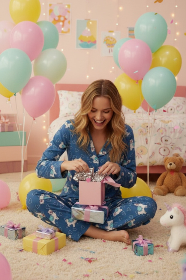 Lama Desenli Düğmeli Uzun Kollu Pijama Takımı - 2