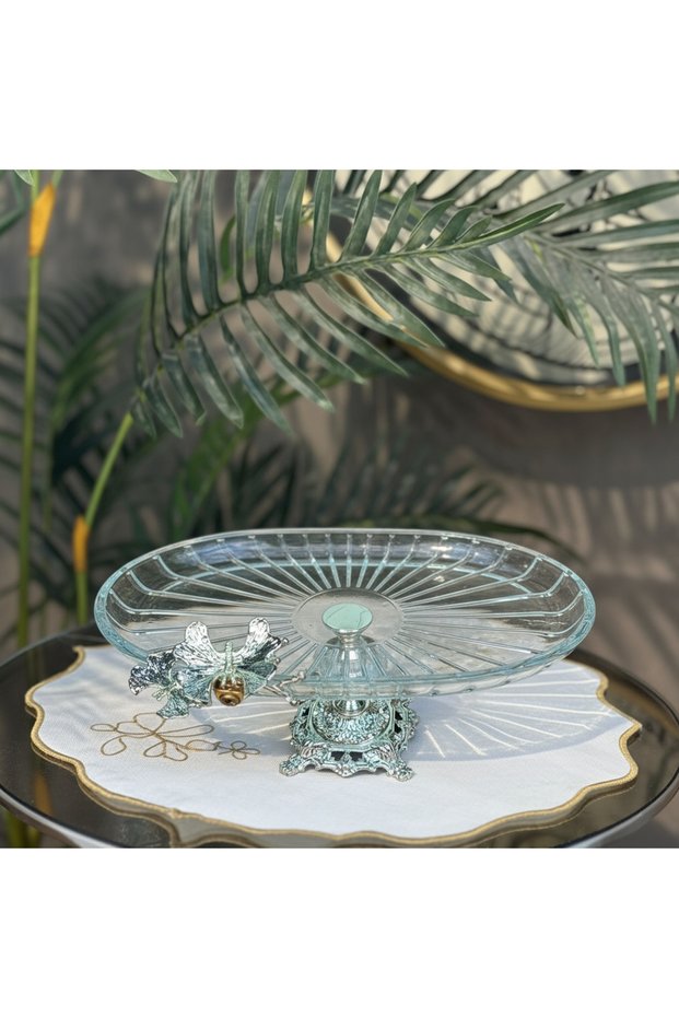 Luxury Gift Metal Leg Silver Oval Butterfly Presentation Cookie Holder - New Series