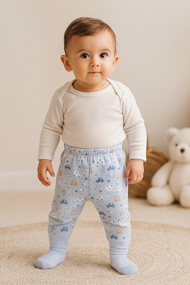 Baby Booties Pants, Self-Socking Pants, Mom's Favorite 100% Cotton Pajamas