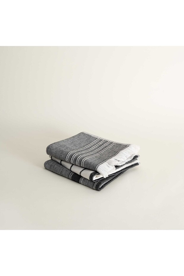 Elis 3-Piece Drying Towel 100% Organic Cotton Yarn Dyed Special Weaving Black-Cream 40X60 cm