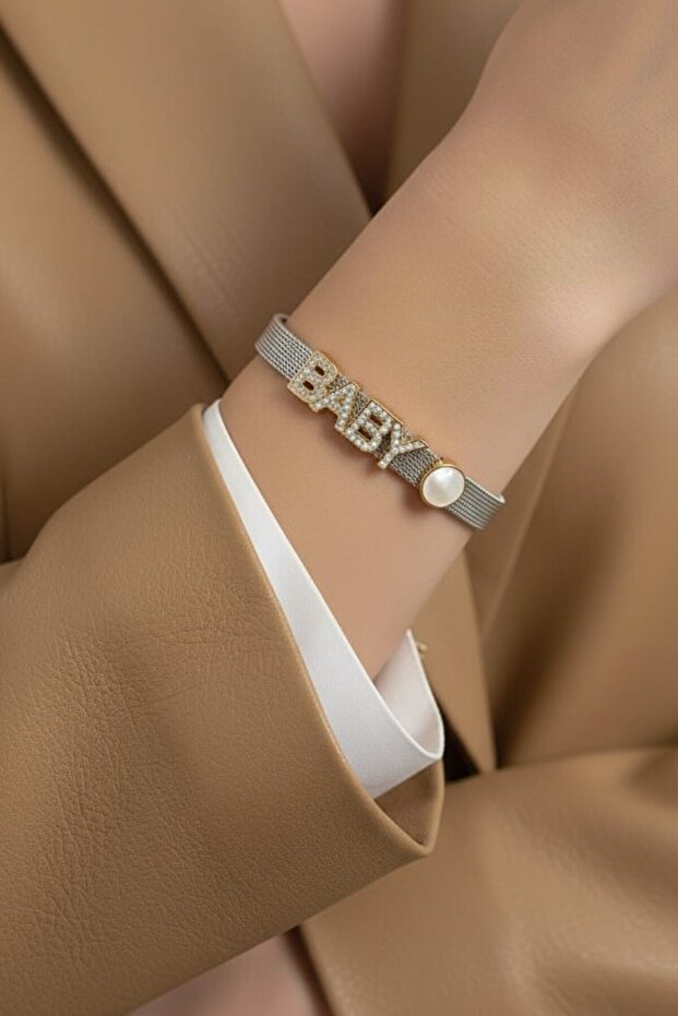 Gold Baby Charm VIP Bracelet with Steel Mesh Cord