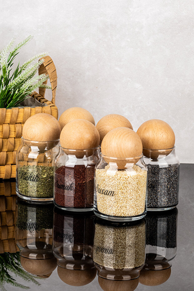 6 Pcs Ball Lid Glass Jar Spice Jar Transparent Labeled Storage Container Spice Jar Set 300ml - 8