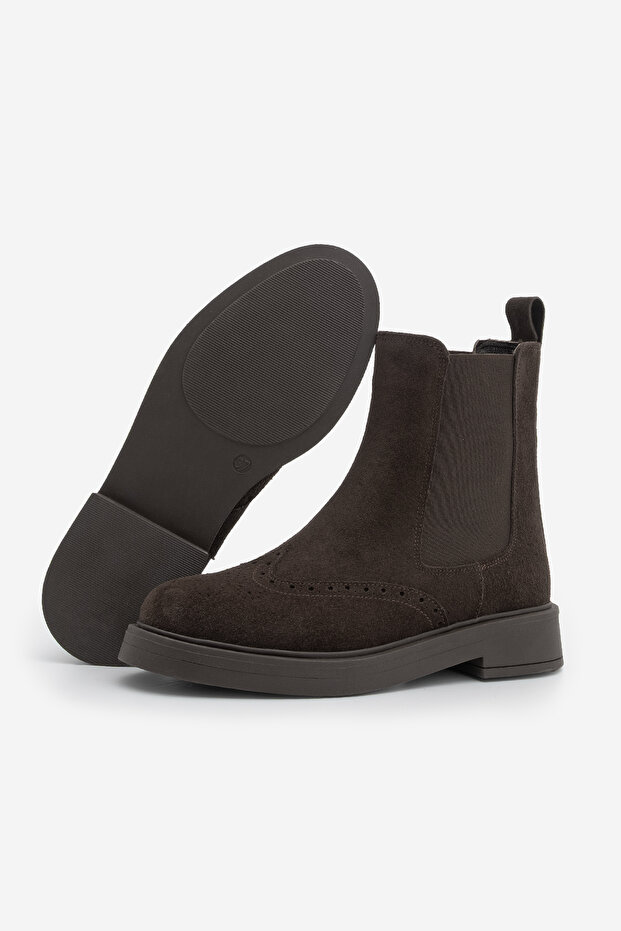 Női valódi bőr elasztikus oldalszalagos keserűbarna alkalmi csizma Yestin barna velúr - 7