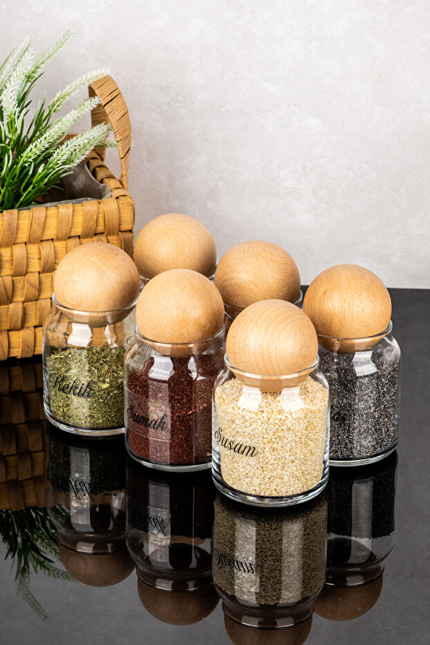 6 Pcs Ball Lid Glass Jar Spice Jar Transparent Labeled Storage Container Spice Jar Set 300ml - 7