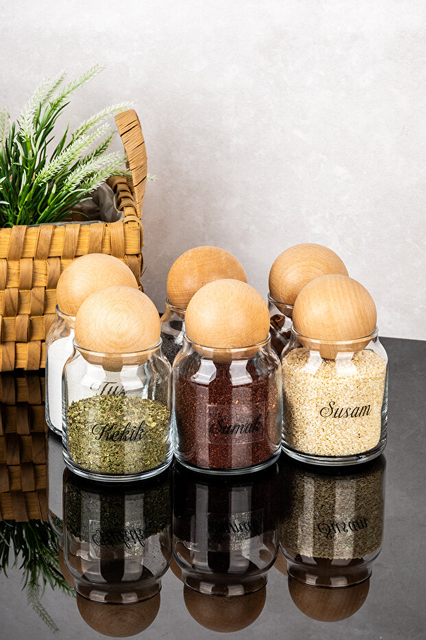 6 Pcs Ball Lid Glass Jar Spice Jar Transparent Labeled Storage Container Spice Jar Set 300ml - 6