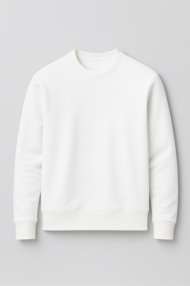 Wenders Relax Fit Basic Brushed Interlock Crew Neck Men's Sweatshirt - White