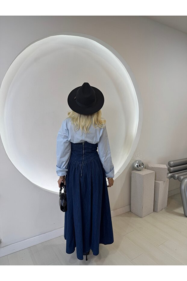 Midi Denim Elbise - 5