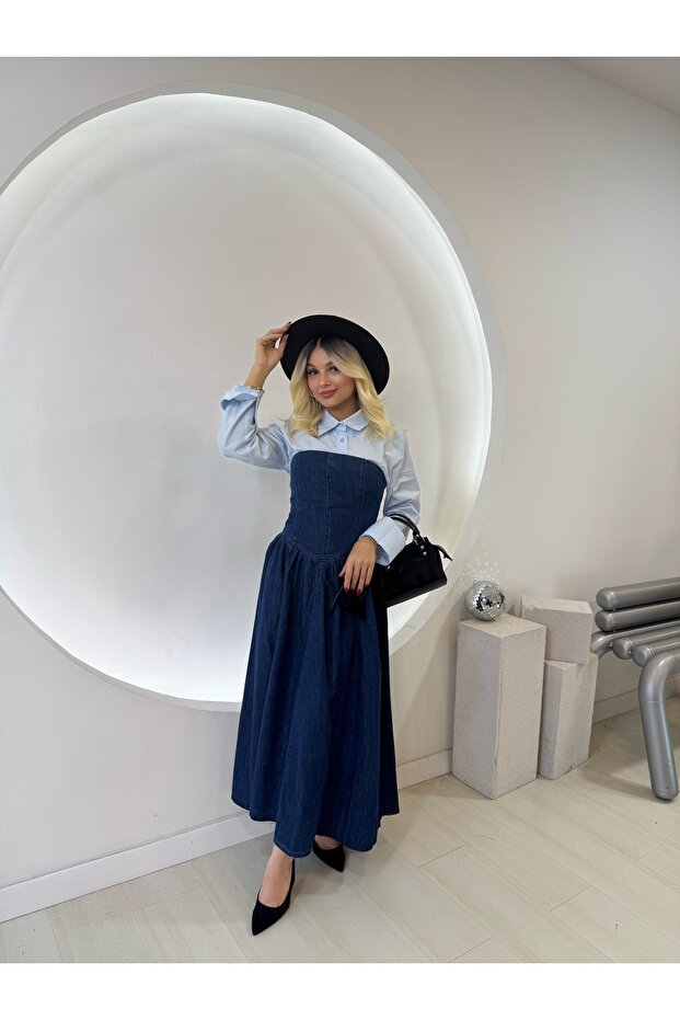 Midi Denim Elbise - 3