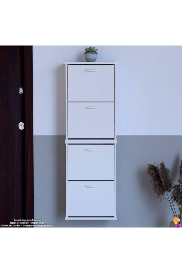 UMAY' 2 Li Asma Antre Hol 52x 156 x 26 cm’ lik 4 Düşer Kapak 8 Raf Bölmeli Ayakkabılık - 3