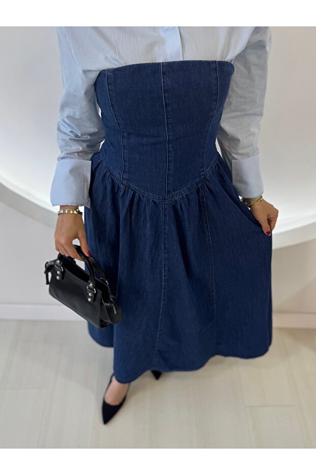 Midi Denim Elbise - 6