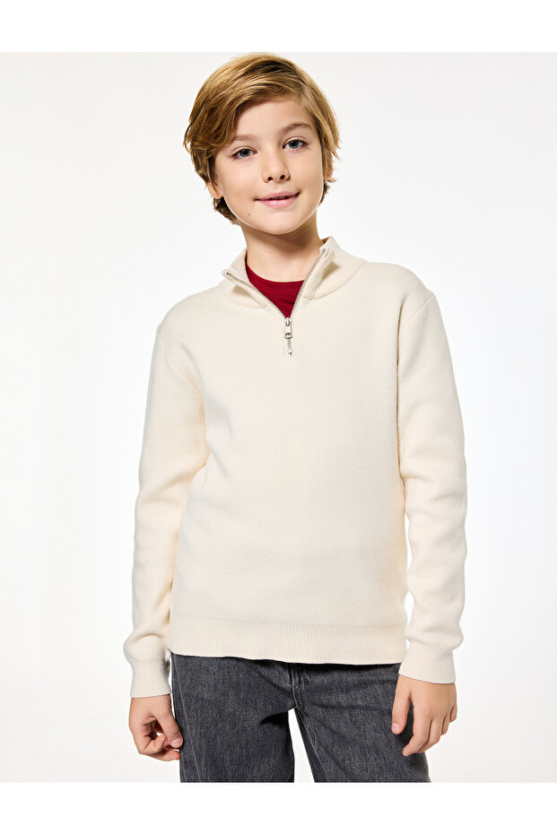 Half Zipper Long Sleeve Viscose Blend Knitwear Sweater