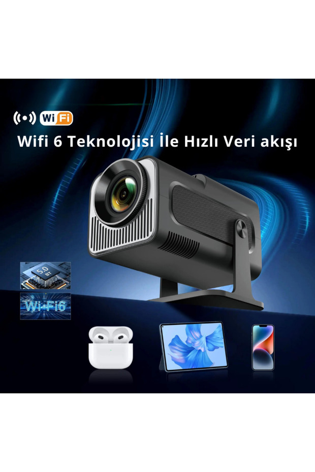 Android Taşınabilir Sinema Projeksiyonu Wifi Destekli Siyah Akıllı Projektör - 7