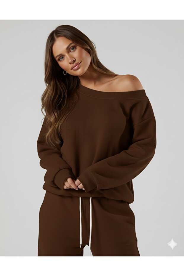 YENİ ÜRÜN Kadın Omzu Düşük Oversize Basic Sweatshirt 0035 - 3