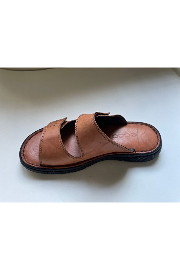 Erkek Hakiki Deri Yumuşak Tabanlı Bantlı Terlik - 7