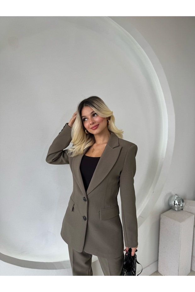 Khaki Double Button Blazer Jacket