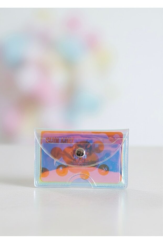 New Generation 7 Card Capacity Transparent Hologram Neon Practical Wallet Card Holder with Snap Fastener