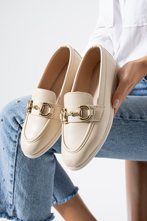 Bej Cilt Loafer Ayakkabı - 1