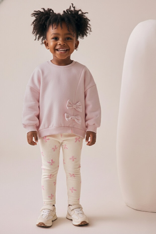 Girl's Mobile Bow Skinny Leg Tights Double Set