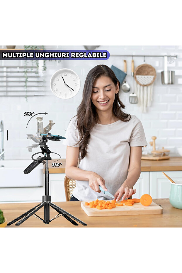 2 in 1 Selfie Stick - 180 cm Extendable Tripod, 360° Rotation, Bluetooth - 4