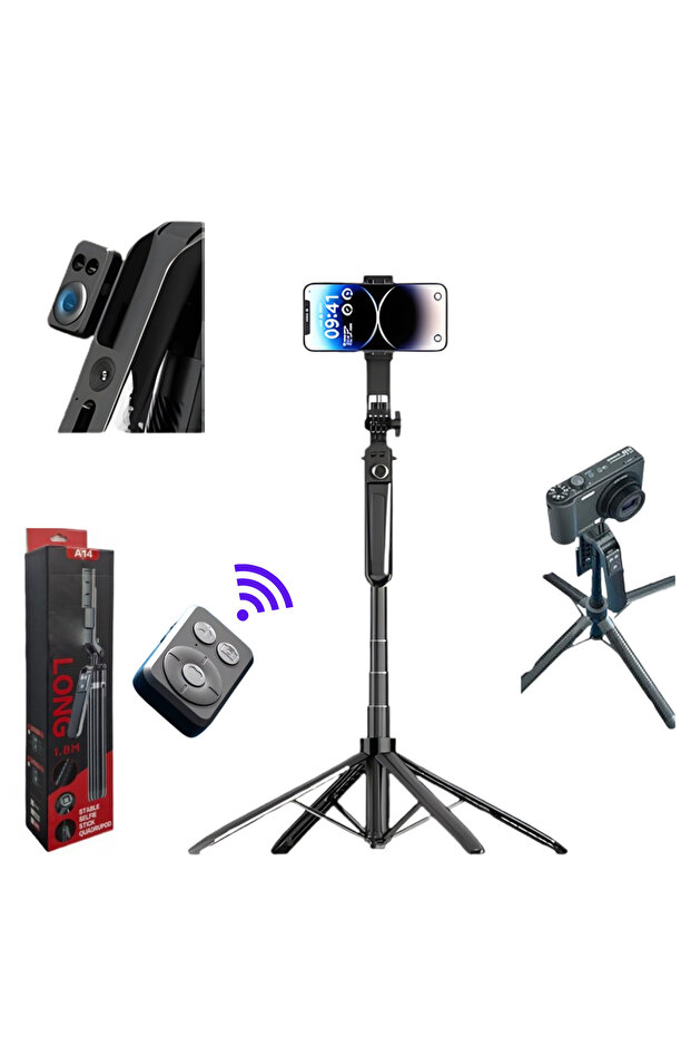 2 in 1 Selfie Stick - 180 cm Extendable Tripod, 360° Rotation, Bluetooth - 1