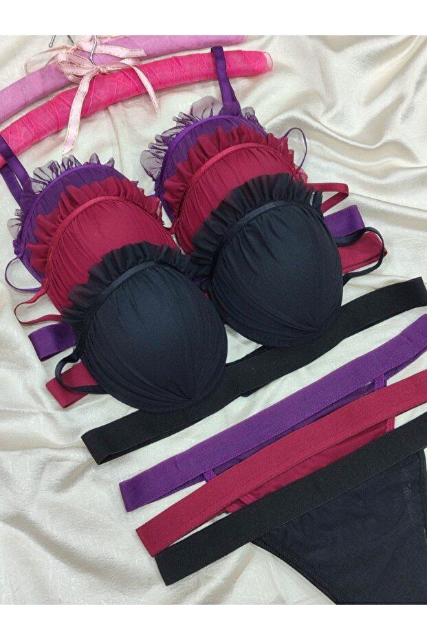 Oyster Model Full-Filled Supported Bra Panty Set 3-Piece Set - Women's Underwear