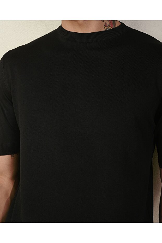 Dar Kesim Basic Erkek Triko Tshirt - 3
